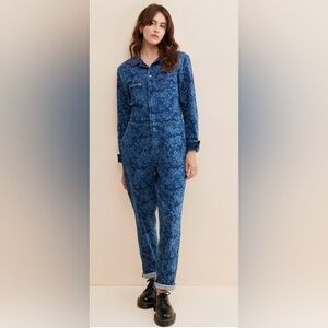 Lee Union Alls x Free People Vintage Floral Print Denim Coverall Blue Small NWT